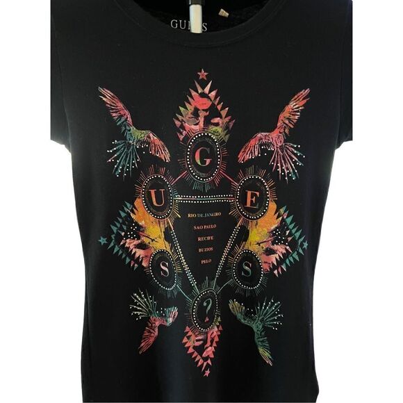 Guess Las Angeles Women’s Size S Rio De Janeiro Black with Vibrant Colors - Picture 1 of 5